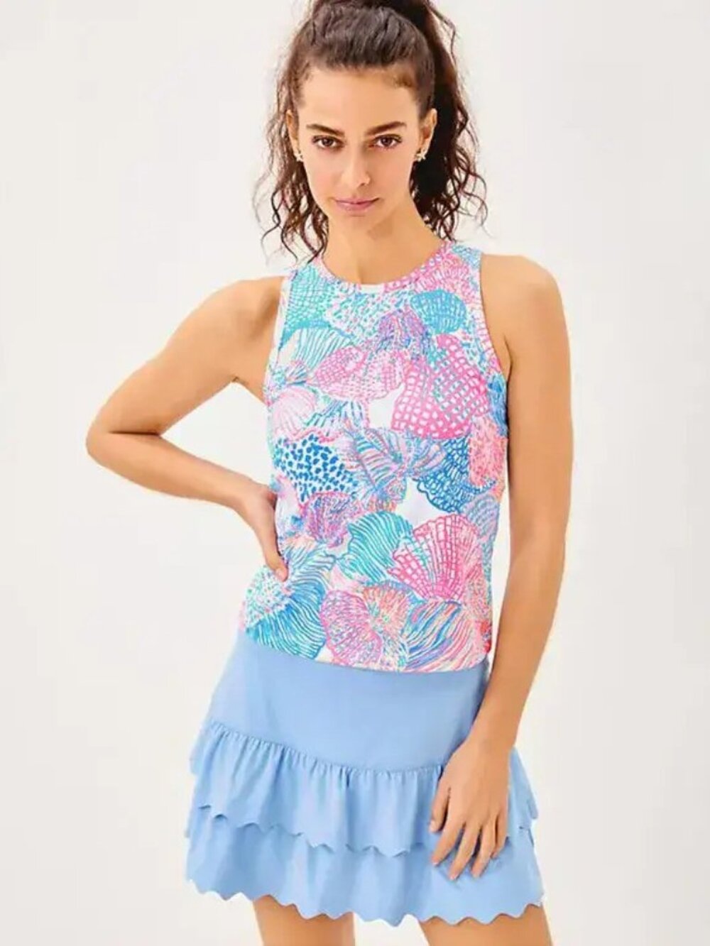 Lilly Pulitzer Miesha Upf 50+ Meryl Zig-Zag Hem Skort Women's Large NWT Blue
